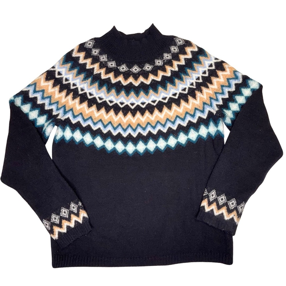 Croft &‎ Barrow Womens Fair Isle Sweater Medium Nordic Knit Navy Winter Pullover